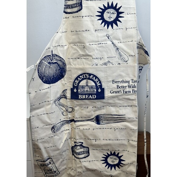 Vintge Apron Tags Textiles 1992 Apron Grant’s Farm Bread Cream & Blue - Picture 10 of 12